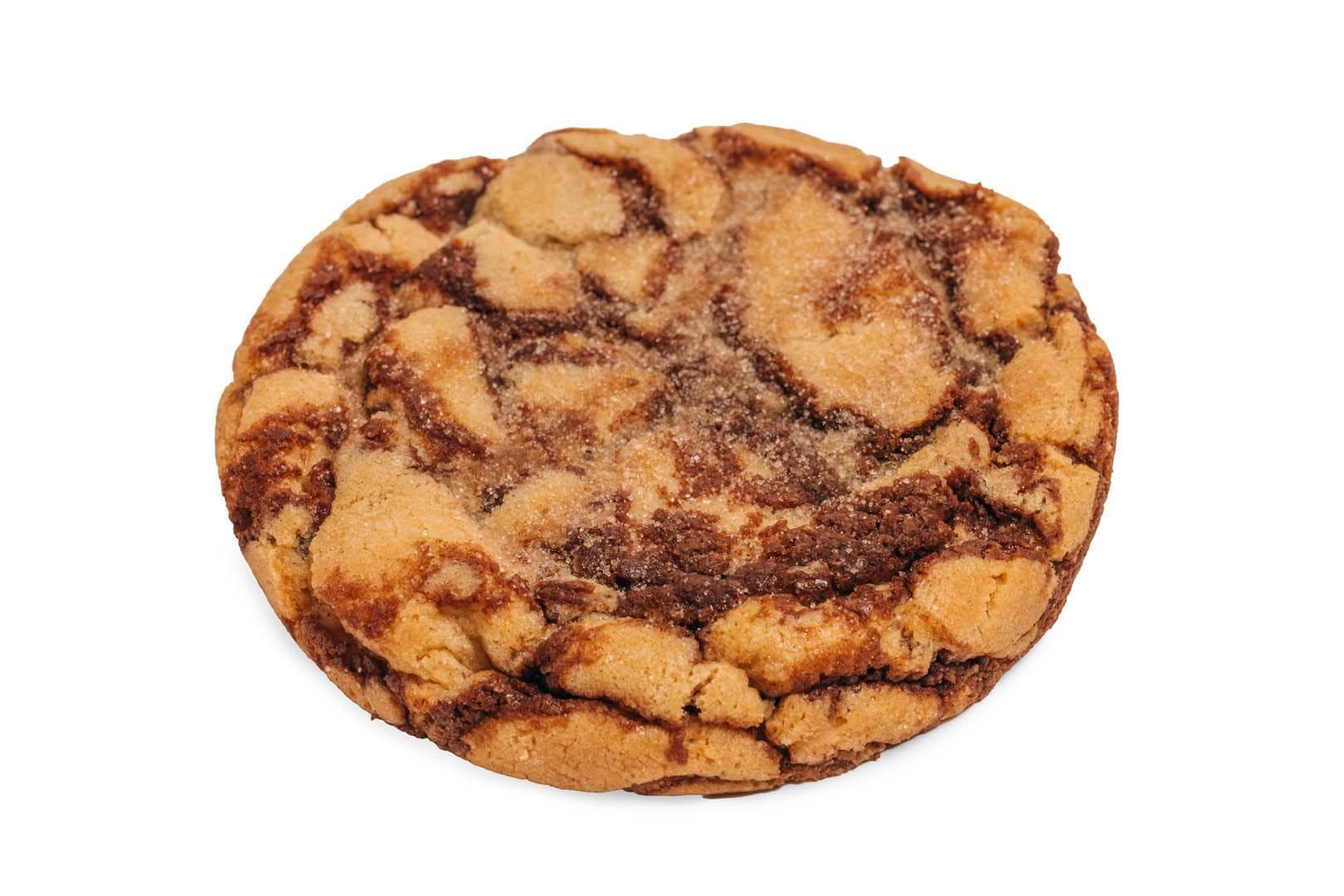 Snickerdoodle cookie with swirls of cinnamon sugar.